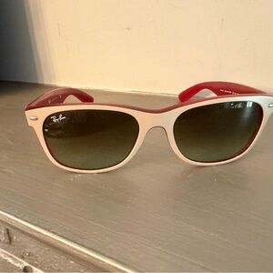 "New Wayfarer" Ray-Ban tan and burgundy Sunglasses. Worn but like new.